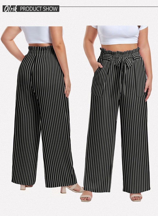 OLRIK High Waisted Pants for Women Maternity Work Pants Black Stripe-4X - Image 2